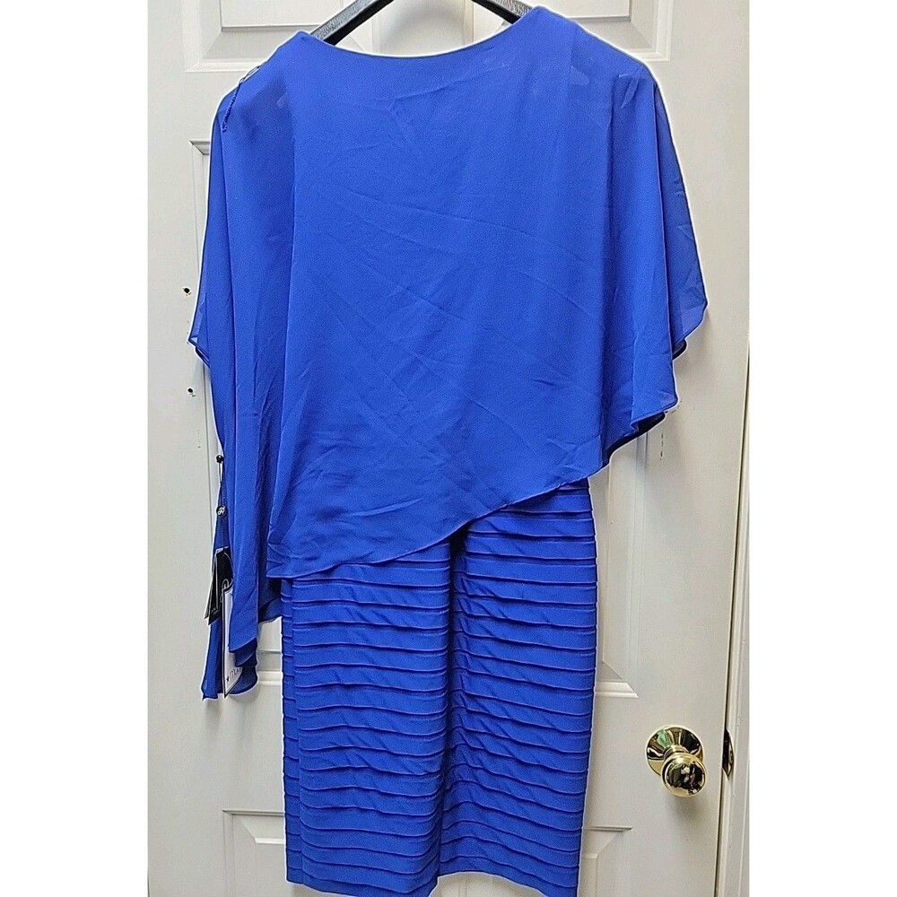 Adrianna Papell Women's Chiffon Cape Pleated Sheath Dress Size 4 Royal Blue NEW - Picture 4 of 7